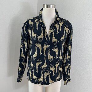 Equipment Femme Womens Small Giraffe Button Up Shirt Long Sleeve Silk Blouse